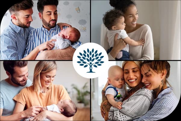 Parents with babies representing diverse family structures